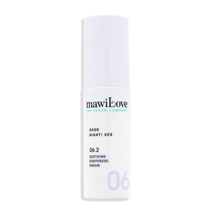 mawiLove - 06.2 - Good Night! CEO - Soothing Couperose Cream in weißem minimalistischen Pumpspender vor weißem Hintergrund