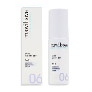 mawiLove - 06.2 - Good Night! CEO - Soothing Couperose Cream in schlichter weißer Verpackung minimalistisch präsentiert