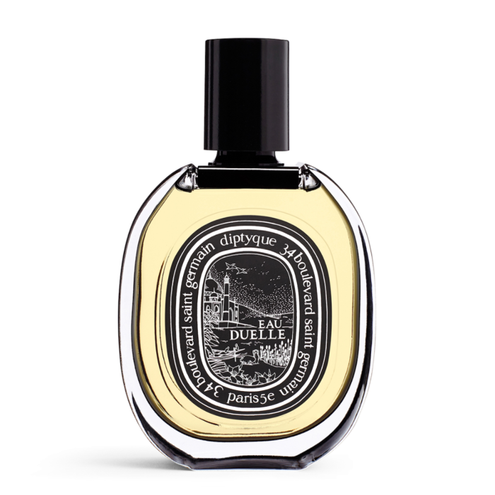 Diptyque - Eau Duelle - Eau de Parfum in klarer Flasche mit schwarzem Verschluss und filigranem Label im orientalischen Stil
