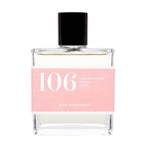 Bon Parfumeur - Les Classiques - 106 Parfümflakon mit rosa Etikett und schwarzem Verschluss vor weißem Hintergrund