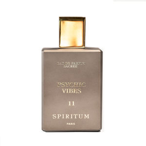 Spiritum - 11 - Psychic Vibes Parfumflakon in mattgrauem Design mit goldfarbenem Verschluss und eleganter Schriftprägung
