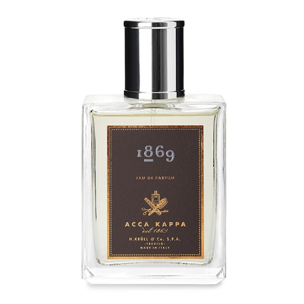 Acca Kappa - 1869 - Eau de Parfum Flakon mit klarem Glas und dunkelbraunem Etikett mit silbernem Verschluss