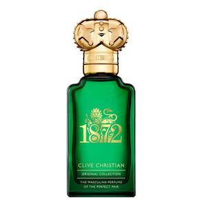 Clive Christian - 1872 for men eleganter grüner Flakon mit goldener Krone und verziertem Logo vor weißem Hintergrund