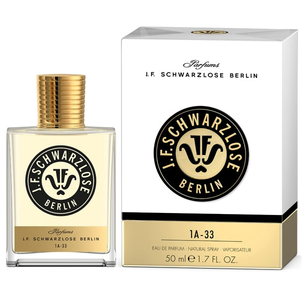 J. F. Schwarzlose Berlin - 1A-33 Flakon mit goldfarbenem Deckel und passendem elegantem Verpackungsdesign in Klarheit