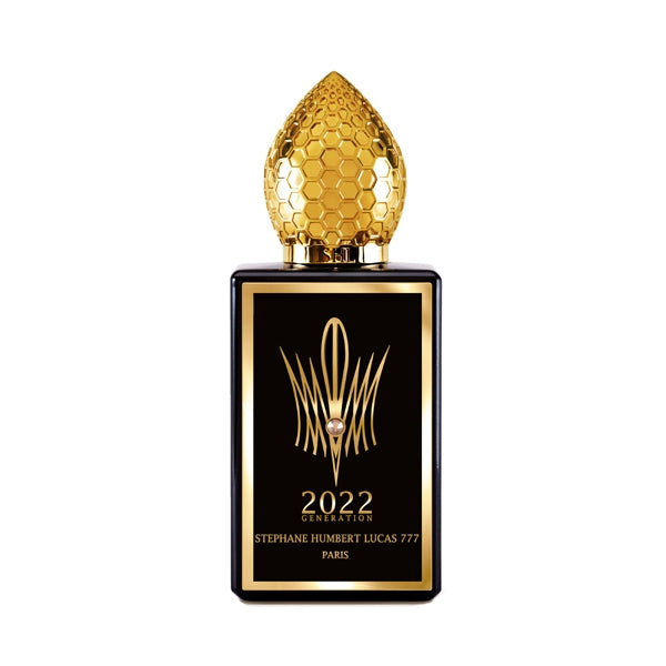 Stéphane Humbert Lucas 777 - 2022 Generation - Black zeigt schwarzen Flakon mit goldfarbenem wabenförmigem Verschluss und edlem Design