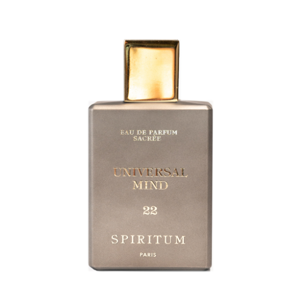 Spiritum - 22 - Universal Mind Parfumflakon in mattgrau mit goldenem Verschluss und edler Prägung