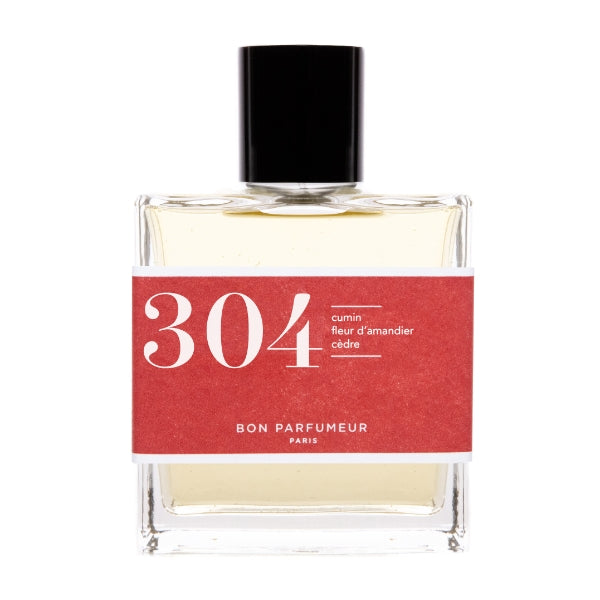 Bon Parfumeur - Les Classiques - 304 klarer Flakon mit rotem Etikett und schwarzem Verschluss vor weißem Hintergrund