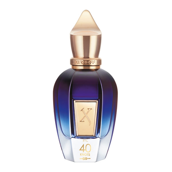 Xerjoff - Join The Club - 40 Knots Parfumflakon mit blau-lila Verlauf und goldfarbenen Details elegant gestaltet