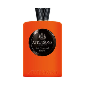 Atkinsons 1799 - 44 Gerrard Street Parfumflakon in leuchtendem Orange mit schwarzem Label und strukturiertem Verschluss