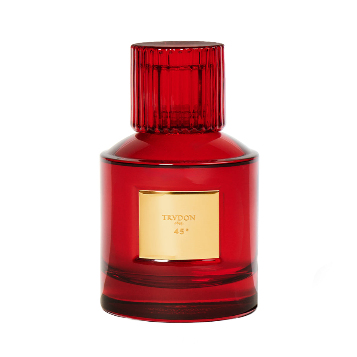 Trudon - Nuit Rouge - 45° Duftflakon in intensivem Rot mit goldfarbenem Label vor weißem Hintergrund