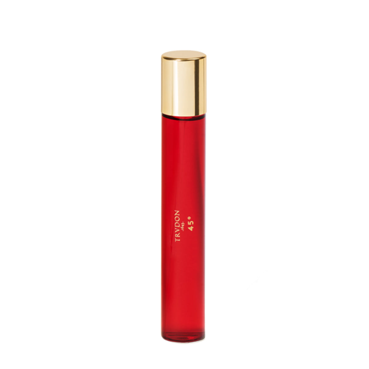 Trudon - Nuit Rouge - 45° Duftzerstäuber in schlankem roten Flakon mit goldfarbenem Deckel vor weißem Hintergrund