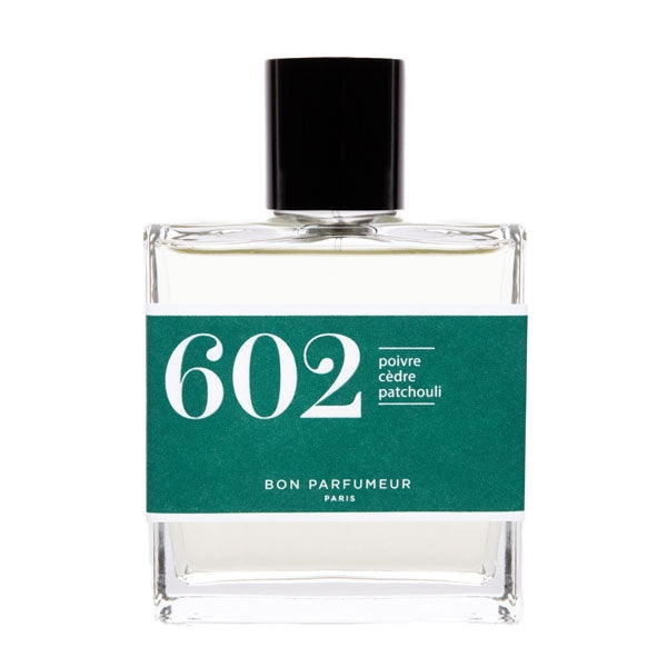 Bon Parfumeur - Les Classiques - 602 Parfümflakon mit grünem Etikett und schwarzem Verschluss vor weißem Hintergrund