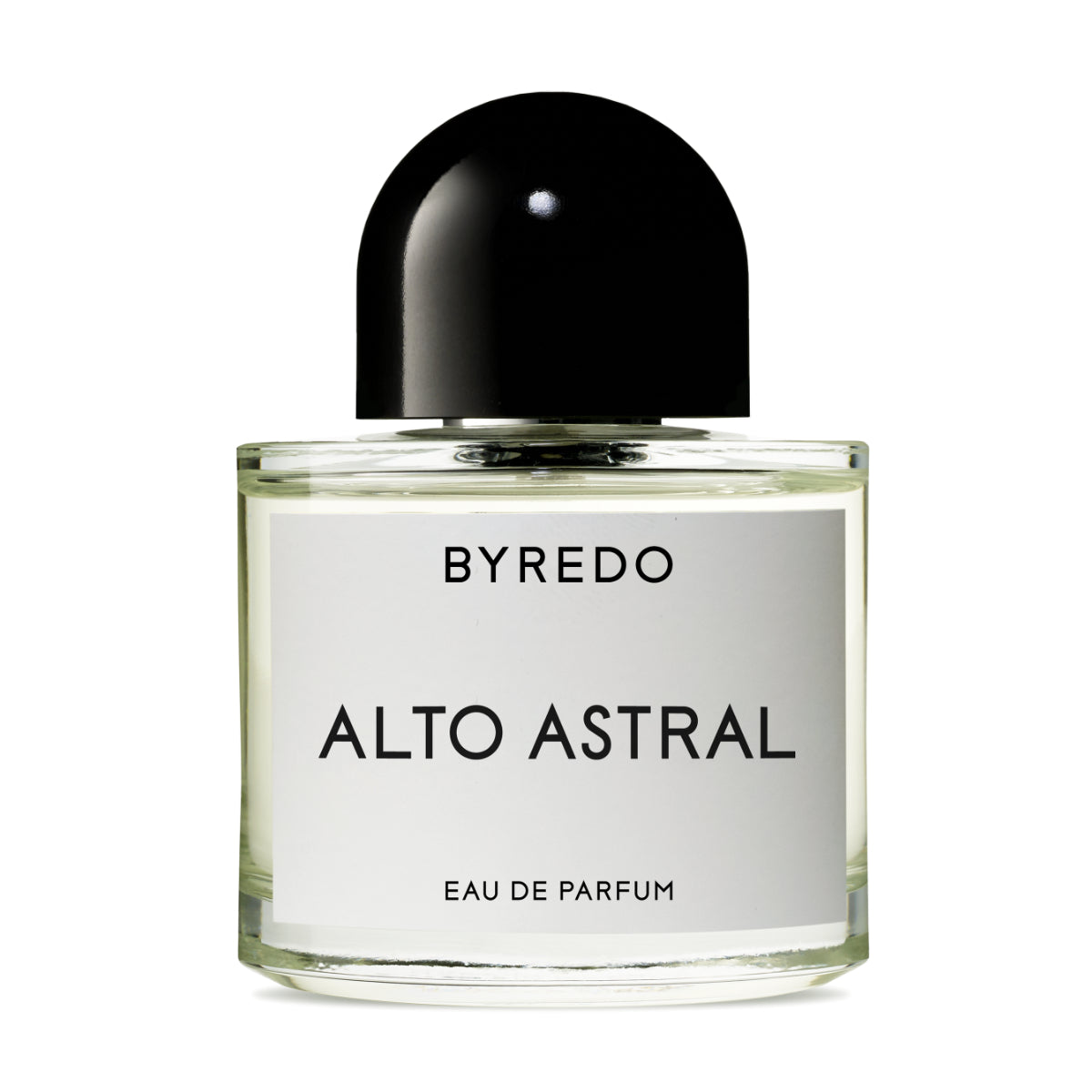 Byredo - Alto Astral Parfumflakon mit klaren Linien und schwarzem rundem Verschluss vor weißem Hintergrund