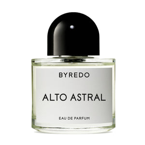 Byredo - Alto Astral Parfumflakon mit klaren Linien und schwarzem rundem Verschluss vor weißem Hintergrund