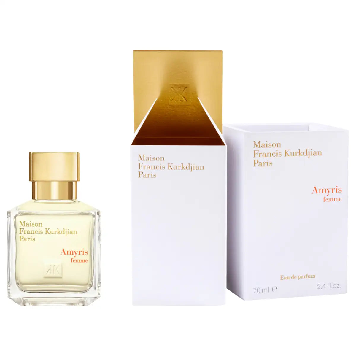 Maison Francis Kurkdjian Paris - Amyris Femme edler Glasflakon mit goldfarbener Verschlusskappe und minimalistischer Verpackung