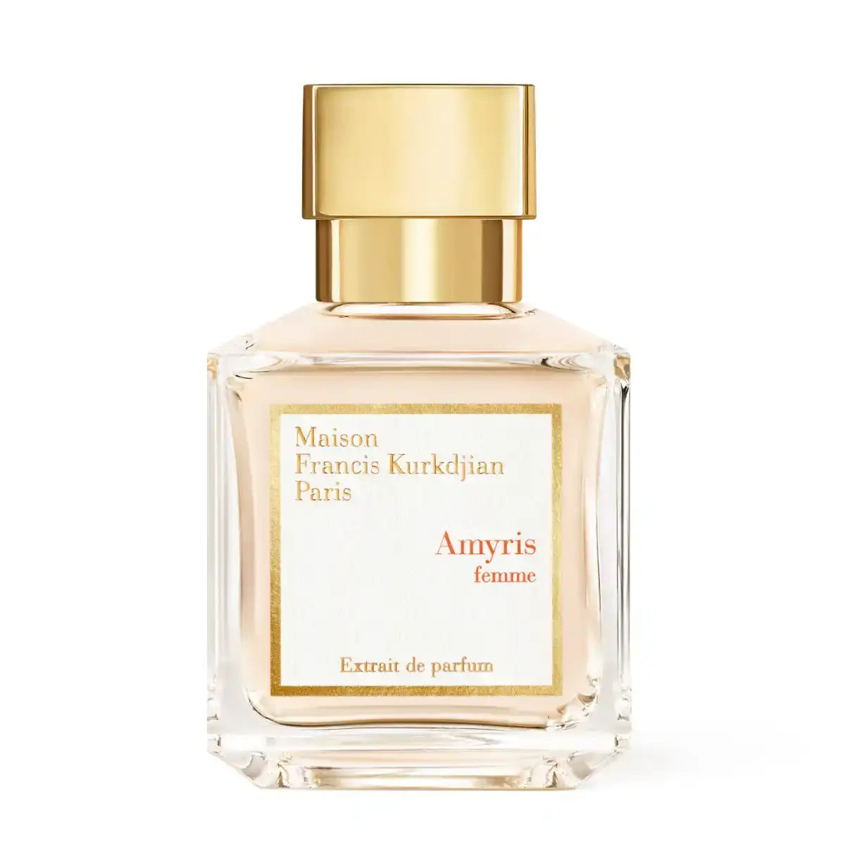 Maison Francis Kurkdjian Paris - Amyris Femme - Extrait de Parfum mit klarem Flakon und goldenem Verschluss vor weißem Hintergrund