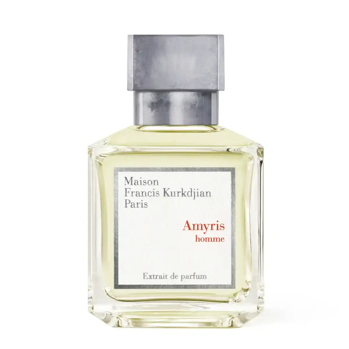 Maison Francis Kurkdjian Paris - Amyris Homme - Extrait de Parfum mit klarem Flakon und silbernem Verschluss vor weißem Hintergrund
