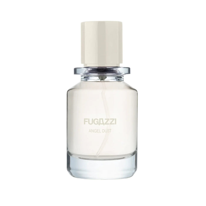 Fugazzi - Angel Dust Parfumflakon mit klarer, sanfter Note und cremefarbenem Verschluss vor weißem Hintergrund