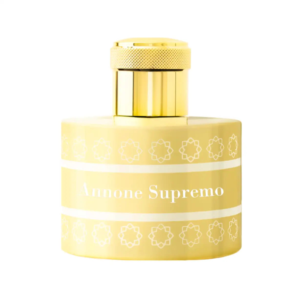 Pantheon Roma - Annone Supremo Parfüm in elegantem goldgelbem Flakon mit feiner Ornamentik vor weißem Hintergrund