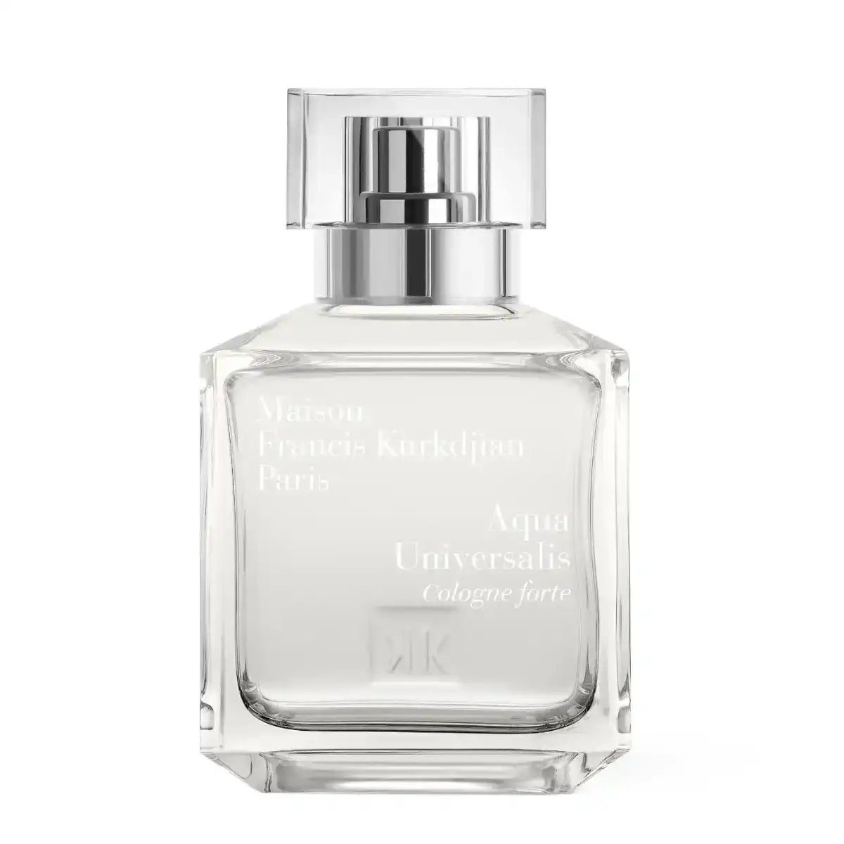 Maison Francis Kurkdjian Paris - Aqua Universalis Cologne Forte Flakon aus klarem Glas mit silbernem Sprühkopf vor weißem Hintergrund