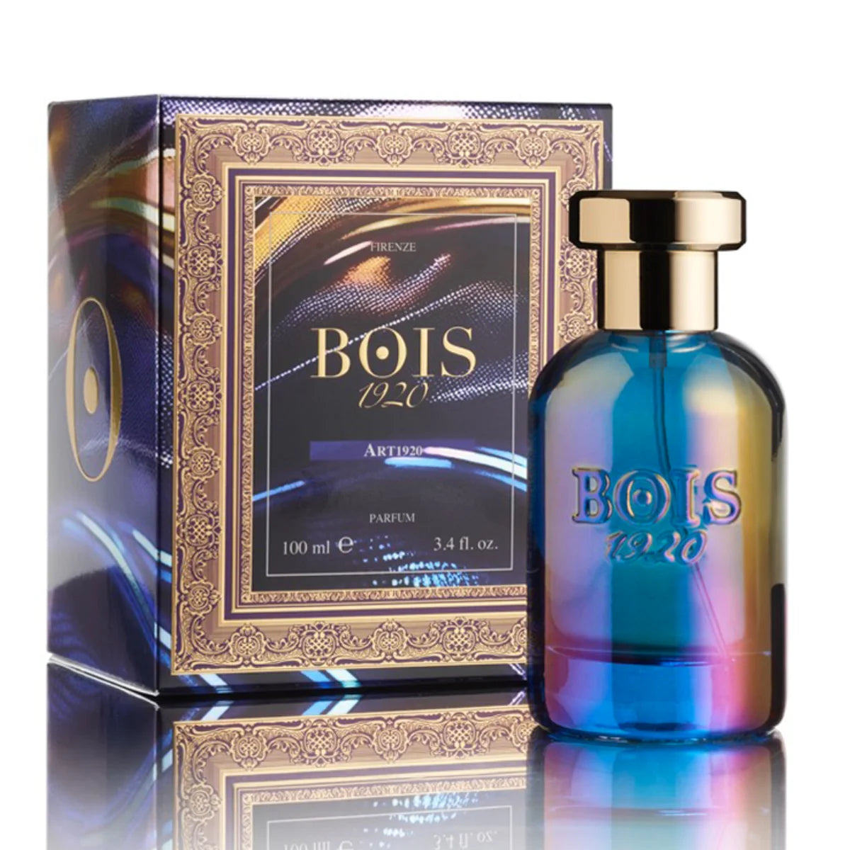 Bois 1920 - Trasparenti - Art1920 Parfümflakon in irisierendem Blau mit goldfarbenem Verschluss und edler Verpackung