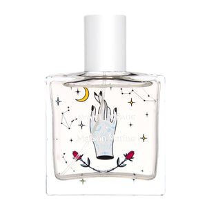 Maison Matine - Avant l’Orage Parfumflakon mit mystischer Handillustration, Mond und Sternbildern auf klarem Glas