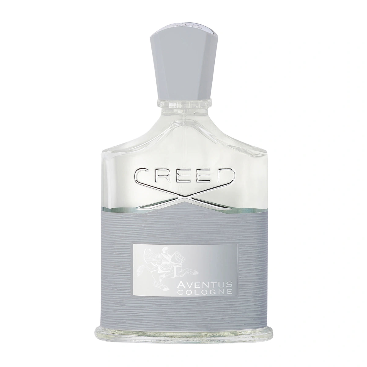 Creed - Aventus Cologne Parfumflakon mit klarem Glas und silberner Etikettierung vor weißem Hintergrund