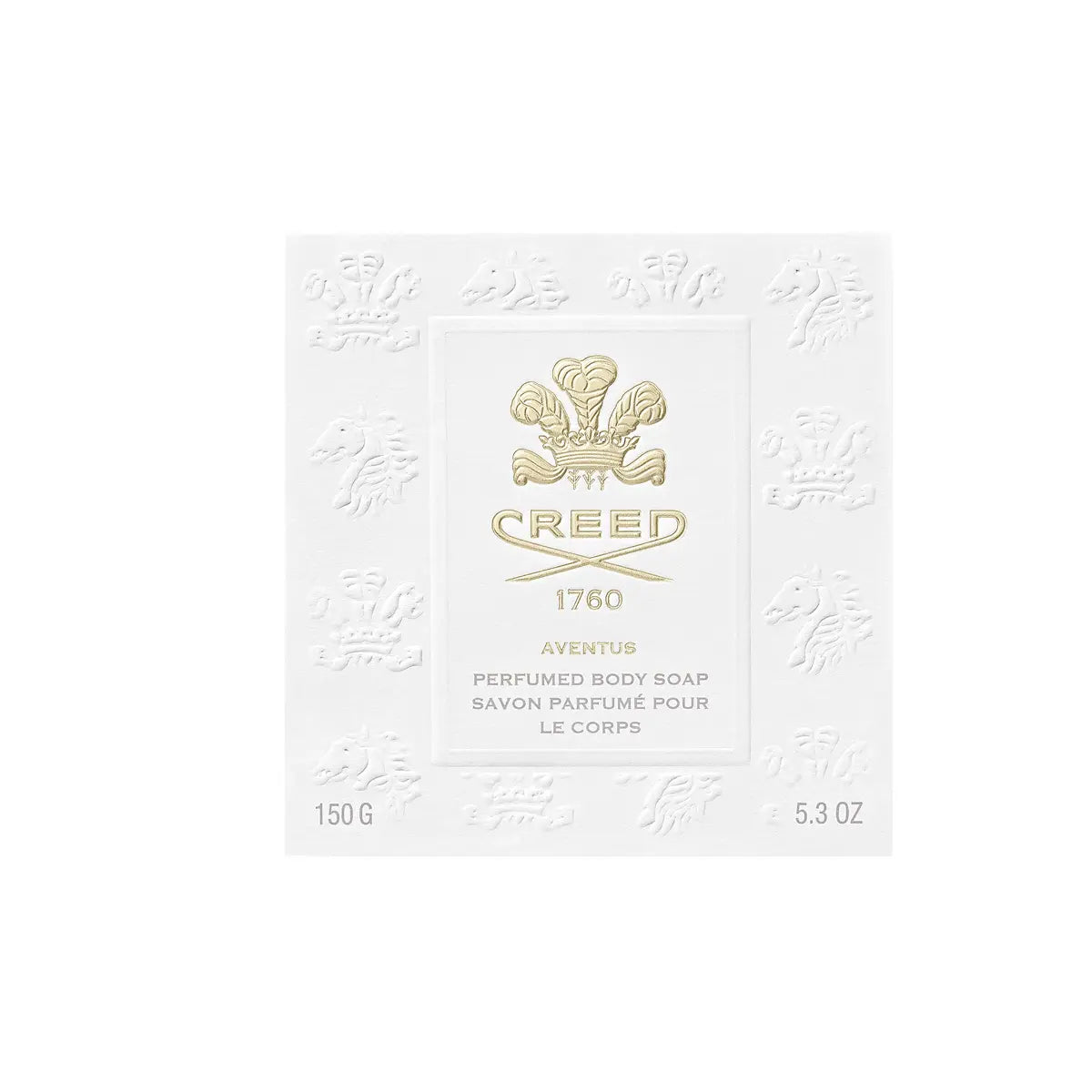Creed - Aventus - Soap weiße Seifenverpackung mit goldenem Logo und feiner Prägung für sanfte Körperreinigung