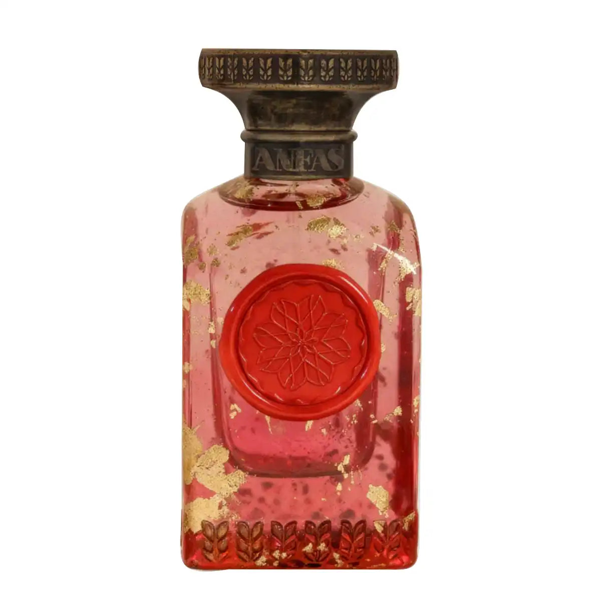 Anfas - Fosol Collection - Aya Parfumflakon mit goldenen Einsprengseln und rotem Siegel vor weißem Hintergrund