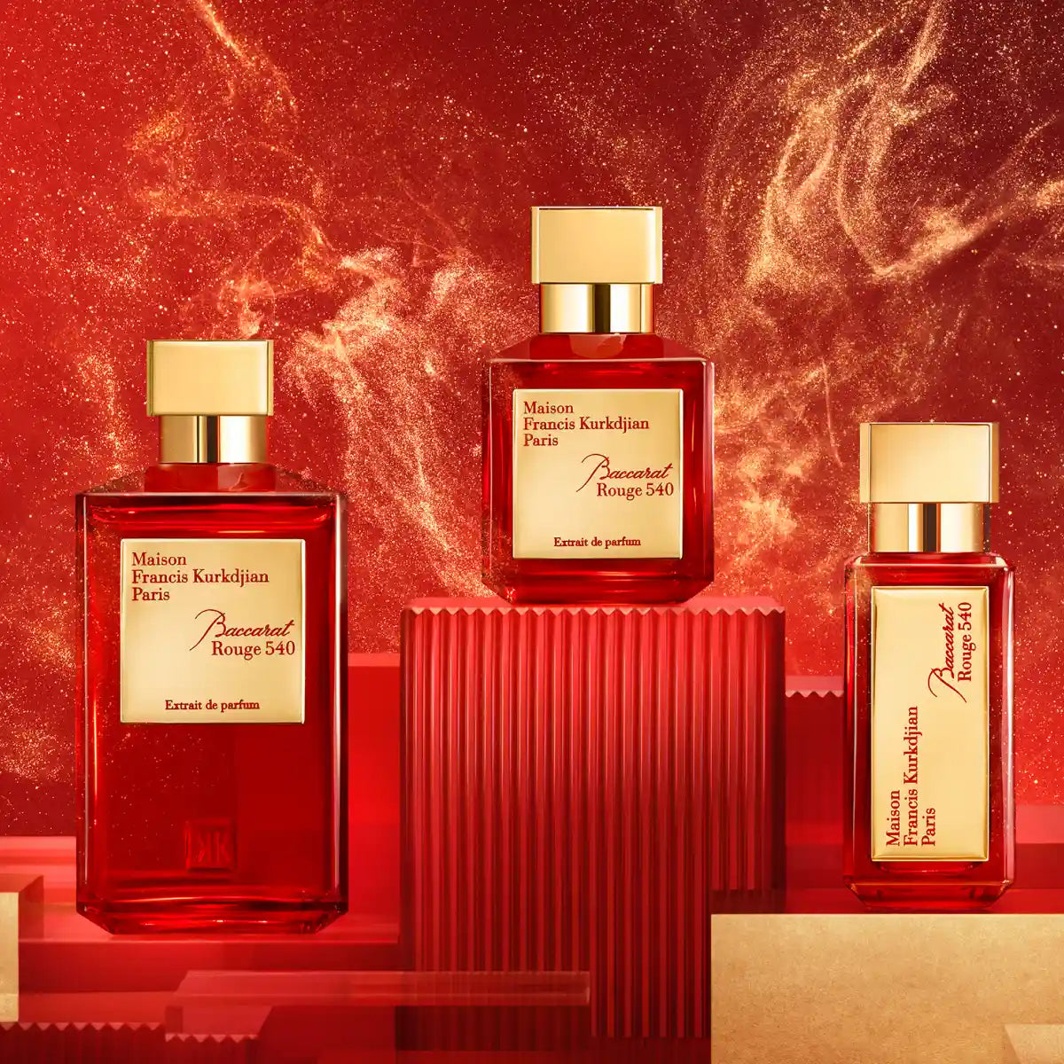 Maison Francis Kurkdjian Paris - Baccarat Rouge 540 - Extrait de Parfum in verschiedenen roten Flakonformaten mit goldfarbenen Verschlüssen