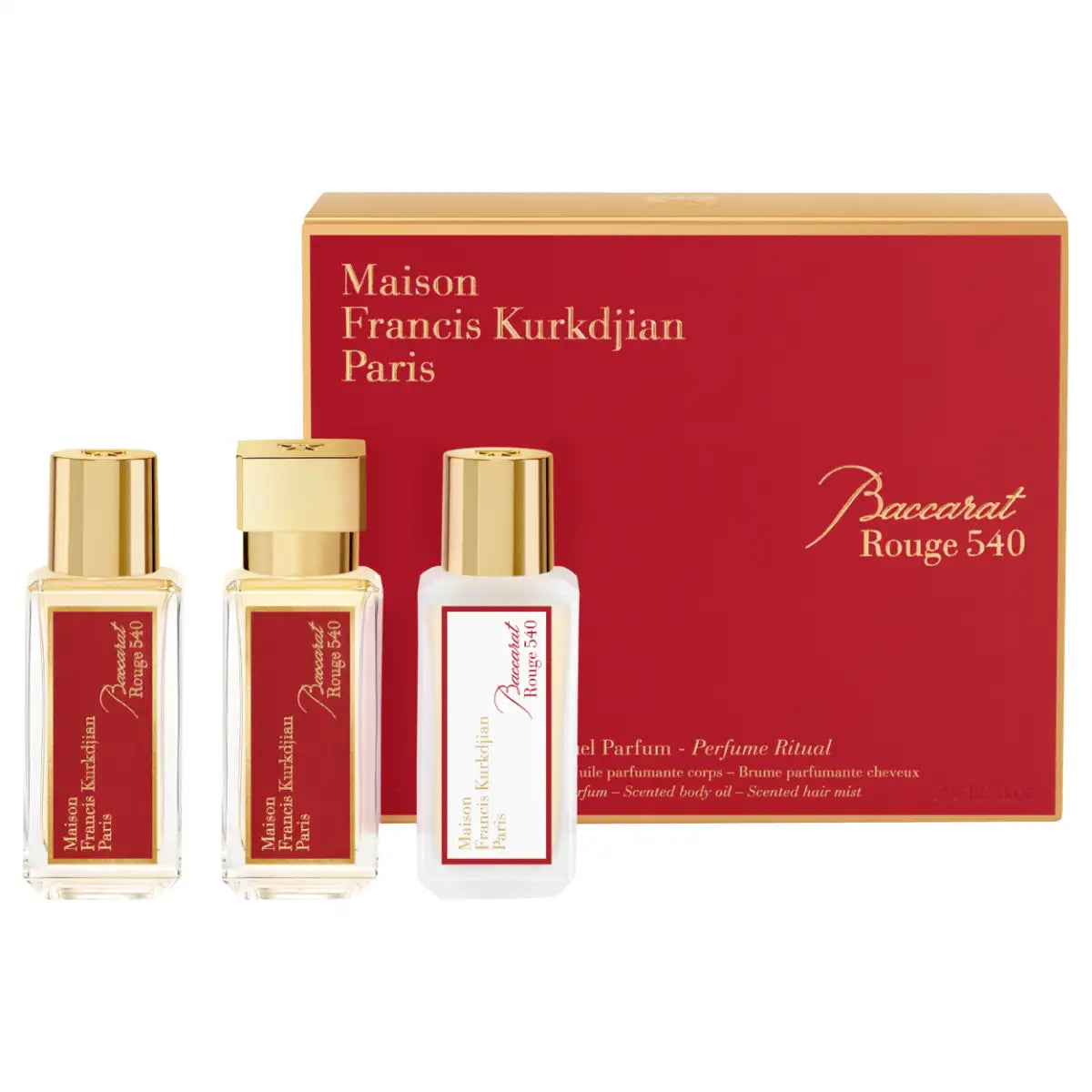 Maison Francis Kurkdjian Paris - Baccarat Rouge 540 - Body Ritual Set mit edlen Duftölen und Hair Mist in roter Geschenkbox