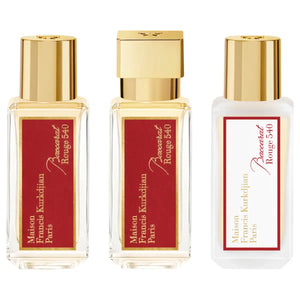 Maison Francis Kurkdjian Paris - Baccarat Rouge 540 - Body Ritual Set mit drei eleganten Parfümflakons in Gold und Rot