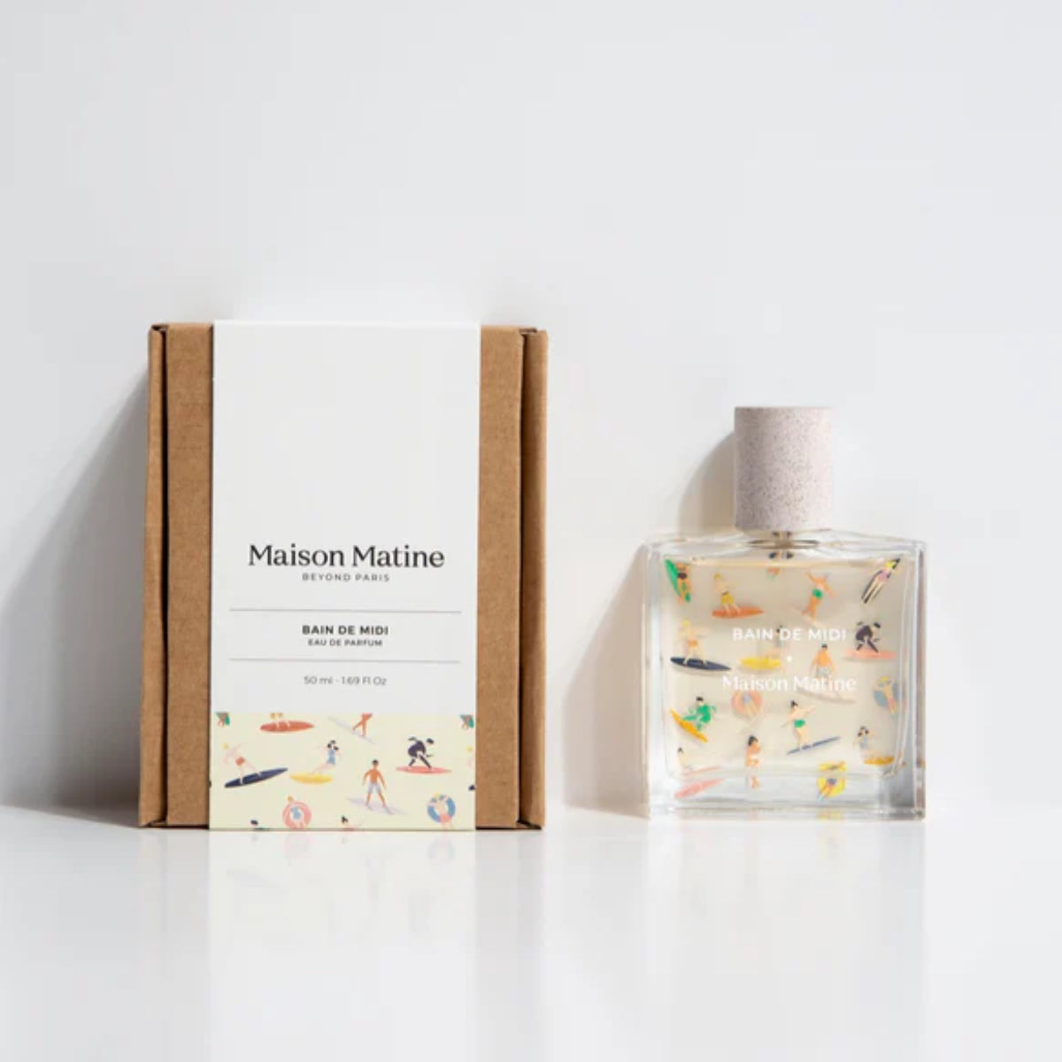 Maison Matine - Bain de Midi Parfumflakon mit farbenfrohen Sommer-Motiven auf klarem Glas und nachhaltigem Korkverschluss