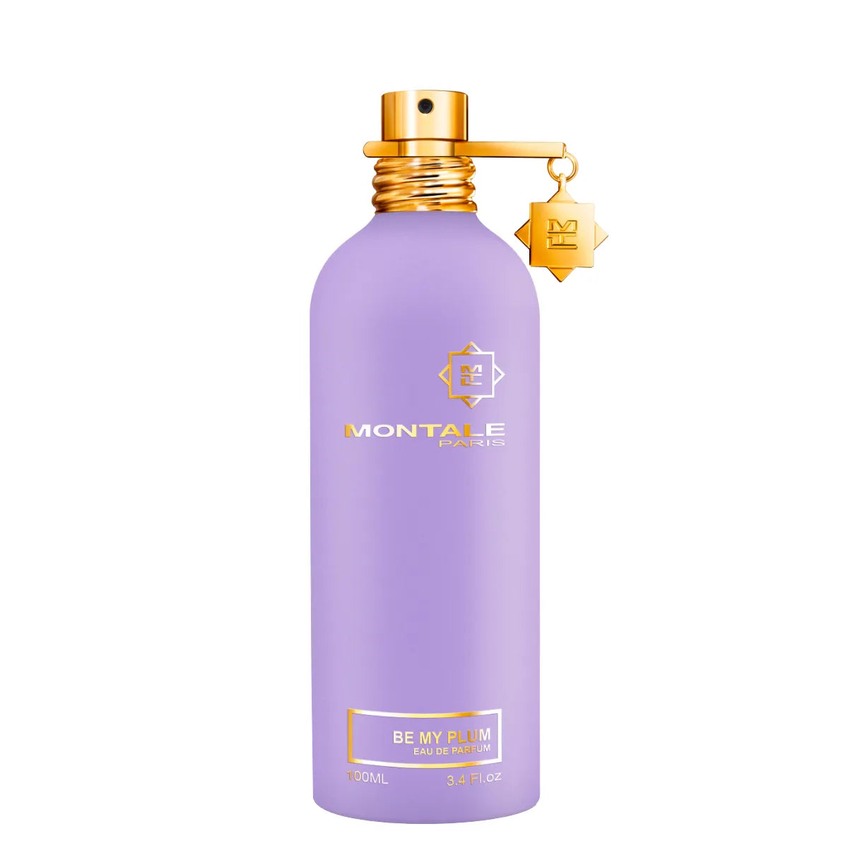 Montale - Be My Plum Parfumflakon in mattem Flieder mit goldenen Details und elegantem Verschluss auf weißem Hintergrund