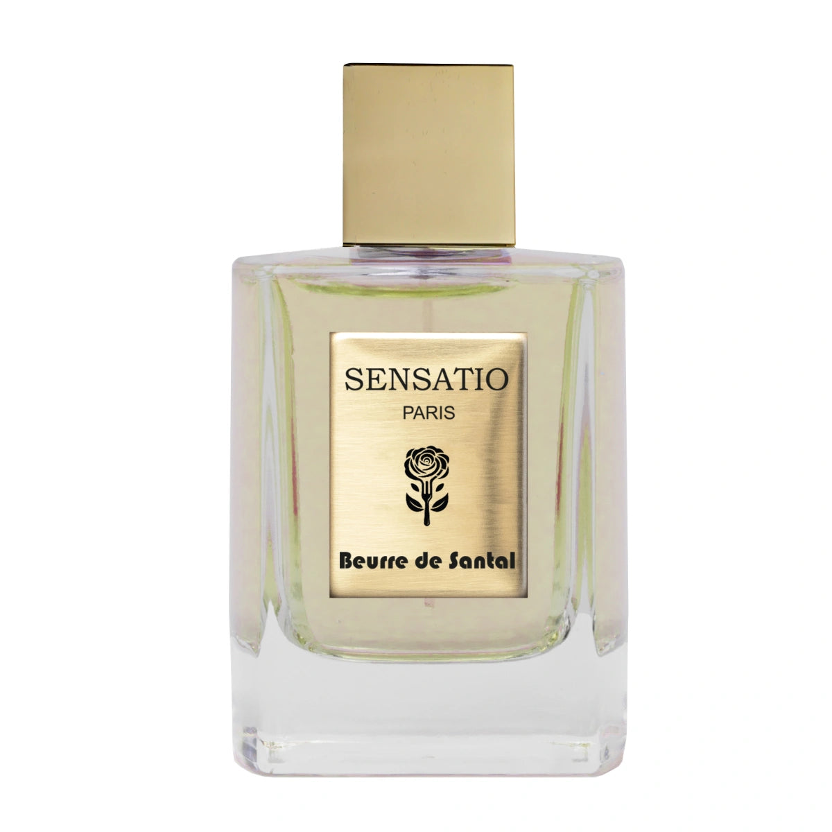 Sensatio Paris - Beurre de Santal Parfumflakon mit klarem Glas und goldfarbenem Verschluss in elegantem Design