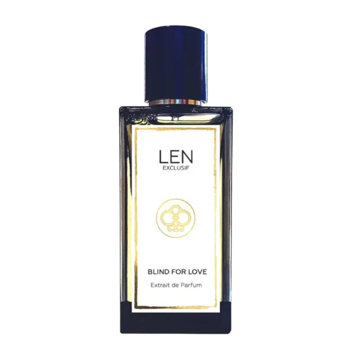 LEN - Blind for Love Parfumflakon mit klarer Glasoptik und elegantem goldfarbenem Label in schlichter, edler Gestaltung
