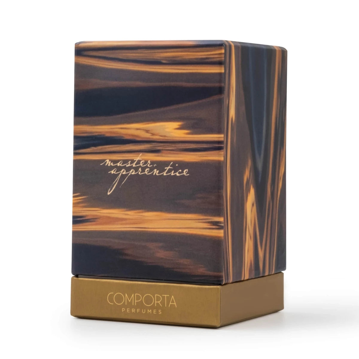 Comporta Perfumes - Bravo Geschenkbox mit elegantem Marmordesign in Schwarz und Kupfer auf goldfarbenem Sockel