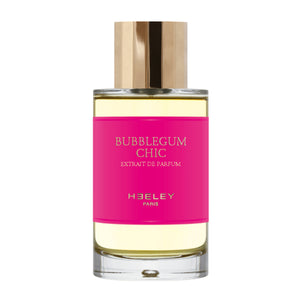 Heeley - Bubblegum Chic - Pink Edition Parfumflakon mit leuchtend pinkem Etikett und goldenem Verschluss auf weißem Hintergrund