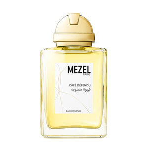 Mezel Paris - Café Défendu Parfumflakon mit goldfarbenem Verschluss und hellem Duft in klarer Glasflasche