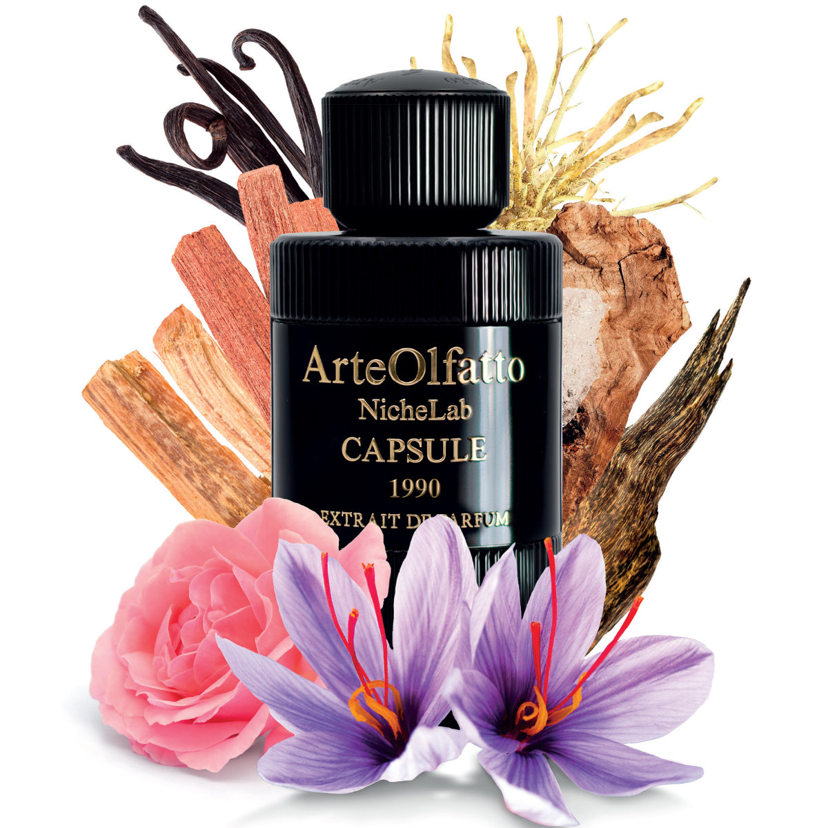 ArteOlfatto - Capsule 1990 Parfumflakon mit floralen und holzigen Duftnoten in modernem, schwarzem Design