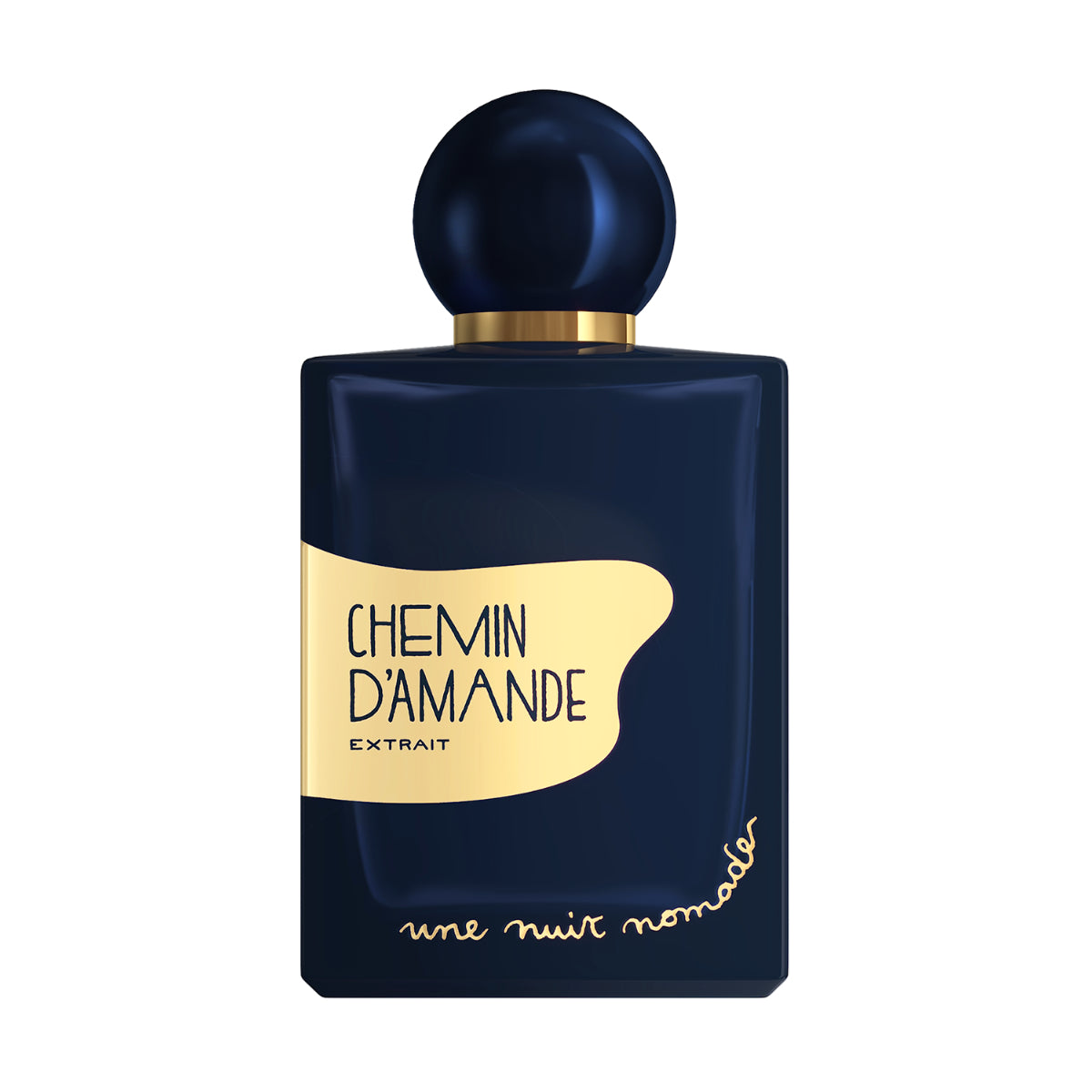 Une Nuit Nomade - Extraits de Voyage - Chemin D'Amande Flakon in tiefem Blau mit goldfarbenem Etikett und rundem Deckel