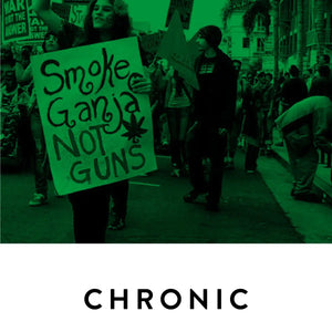 19-69 - Chronic Demonstration mit Protestplakat „Smoke Ganja Not Guns“ in städtischer Umgebung bei Tag