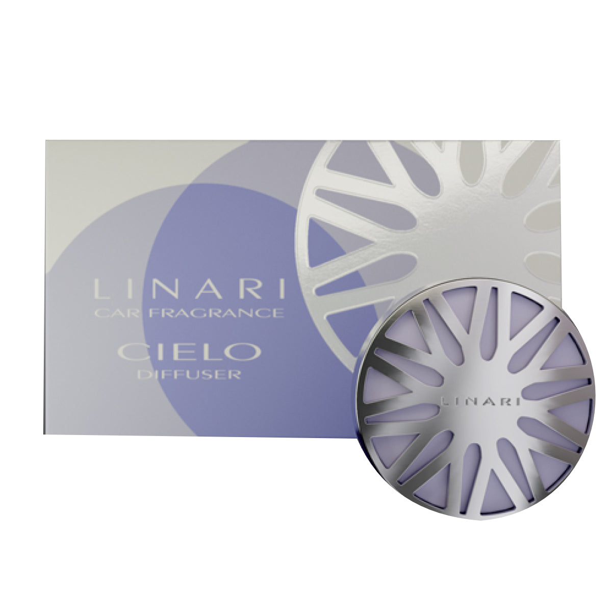 LINARI - Car Diffusor - Cielo elegante Autoduftspender in lila mit modernem, filigranem Design und Verpackung