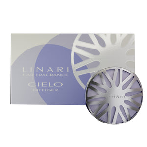 LINARI - Car Diffusor - Cielo elegante Autoduftspender in lila mit modernem, filigranem Design und Verpackung