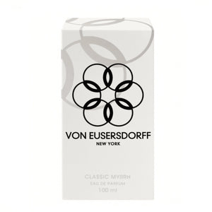 Von Eusersdorff - Classic Myrrh Verpackung in schlicht weiß mit schwarz-grauem Logo und klarer Typografie in modernem Stil