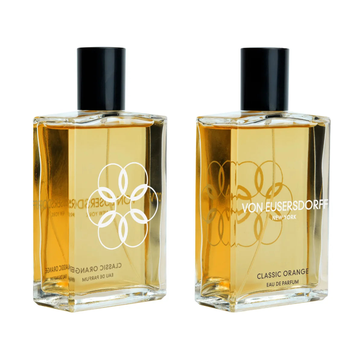 Von Eusersdorff - Classic Orange Parfumflakon mit rechteckiger Form, klarem Glas und schwarzem Verschluss im warmen Design