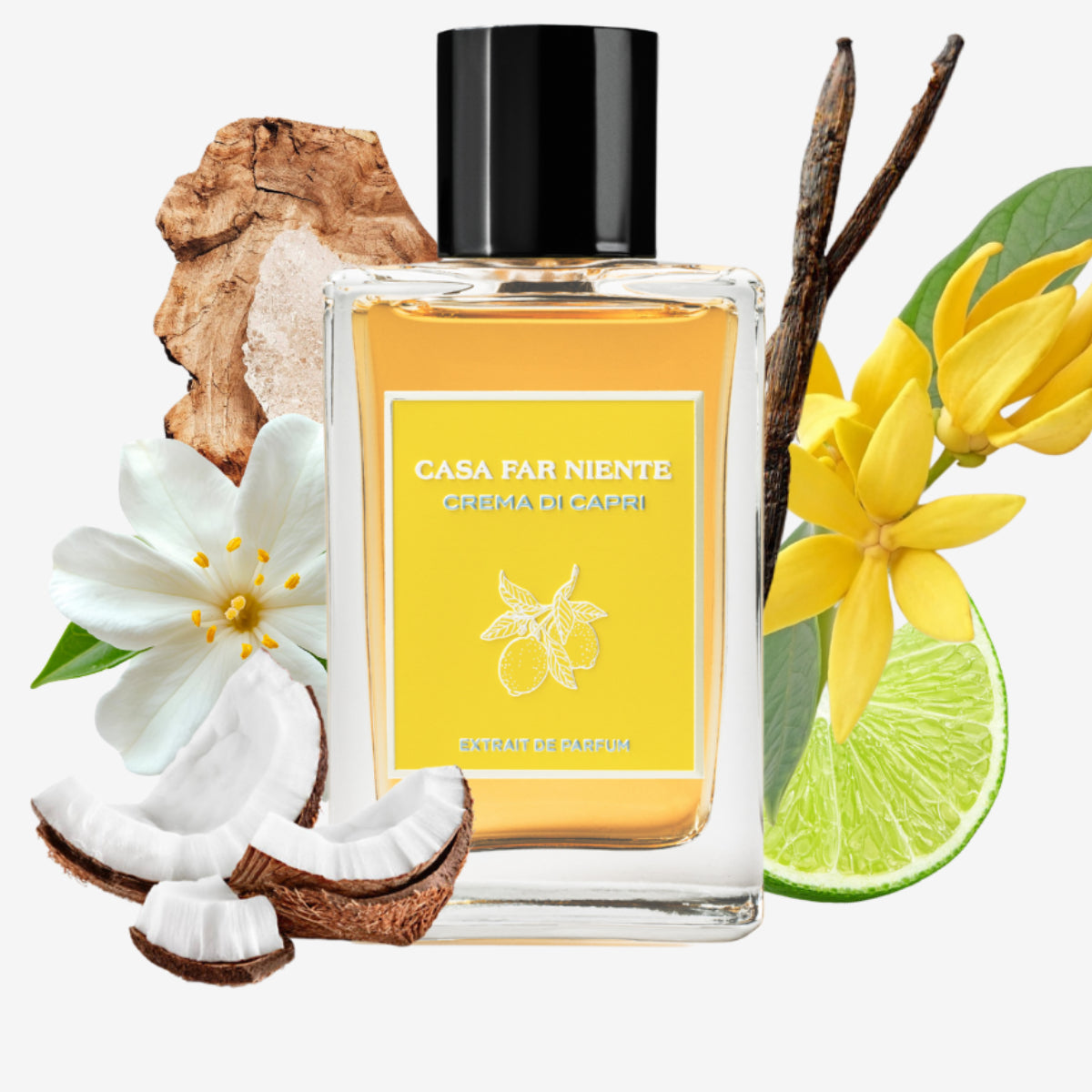 Casa Far Niente - Crema di Capri Parfumflakon mit vanille-, kokos- und zitrusnoten vor weißem Hintergrund