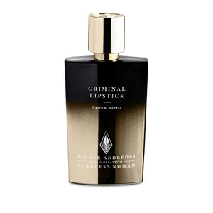 Simone Andreoli - Criminal Lipstick Parfumflakon mit gold-schwarzem Farbverlauf und elegantem Design auf weißem Hintergrund