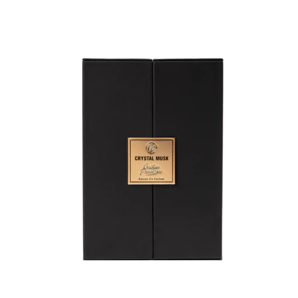 Christian Provenzano -  Crystal Musk Verpackung in elegantem Schwarz mit goldenem Emblem auf weißem Hintergrund