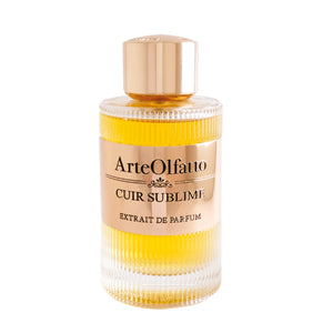 ArteOlfatto - Cuir Sublime Parfümflakon mit edlem goldfarbenem Etikett und warmem bernsteinfarbenem Duftfluid.